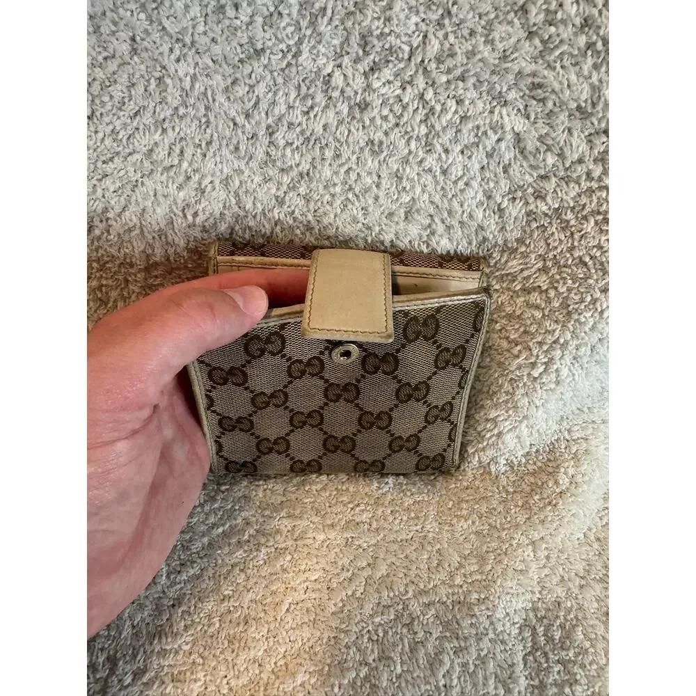 Gucci GG Supreme Web Stripe Bow Bifold Wallet Canvas Leather Clutch Purse - Picture 8 of 12